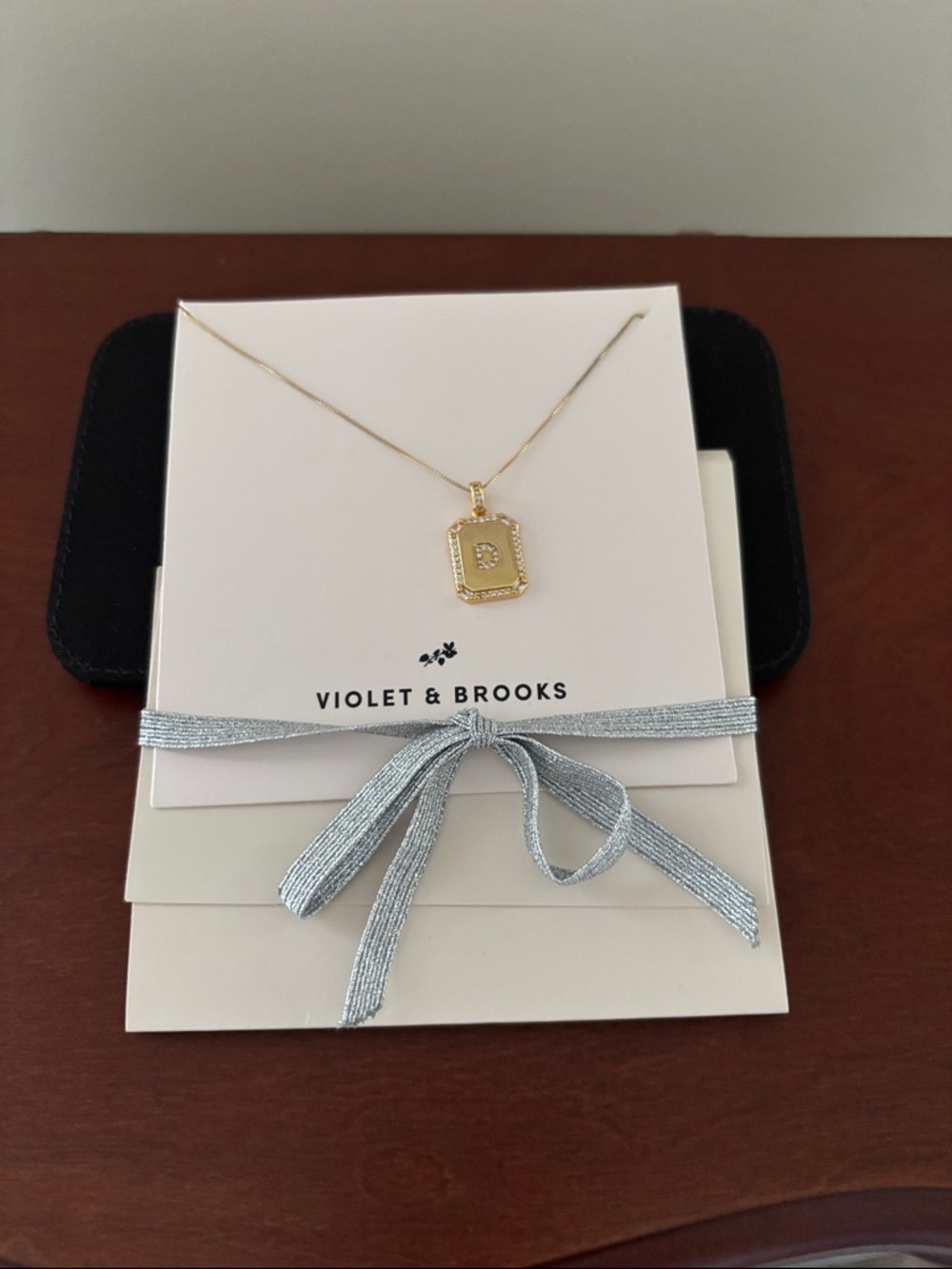 Gold Pendant Necklace - Gold Rectangular Locket with Initial D
